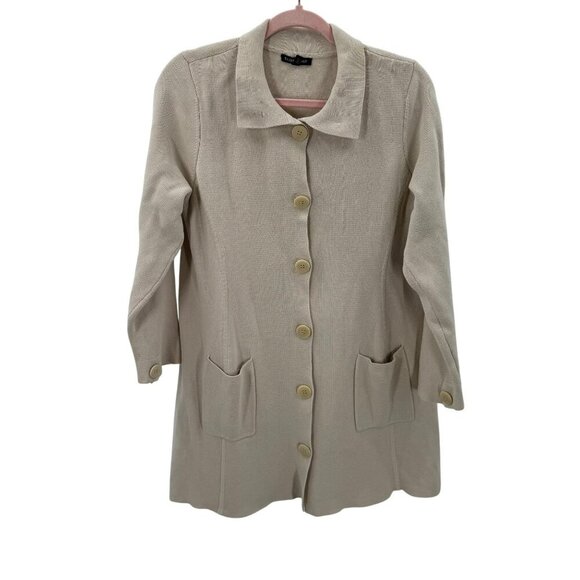 Eileen Fisher Cream Button Front Cardigan Womens L Silk-Cotton Blend Long Sleeve - Picture 1 of 7